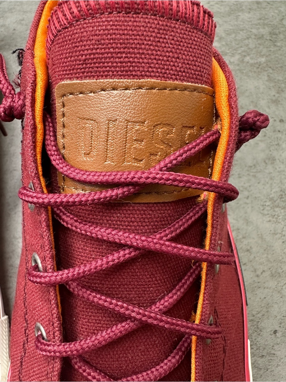 Diesel Marcy W Canvas Sneakers Burgundy Orange Lace-Up Shoes Size 9.5|EU 43 - Picture 3 of 6